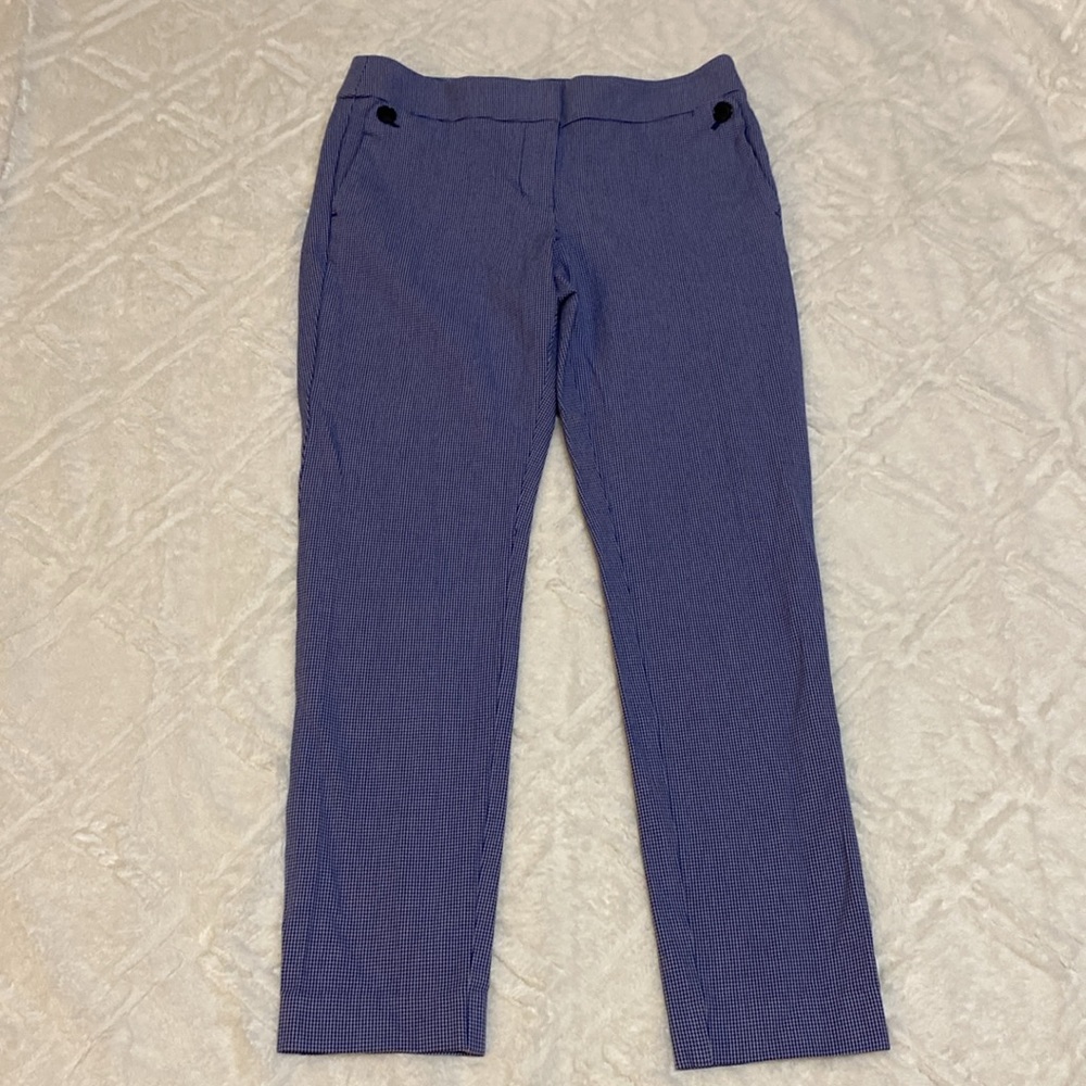 LOFT Marisa Blue & White Houndstooth Ankle Pants 4 - Picture 3 of 6